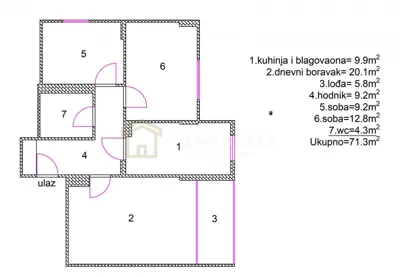 Stan 71 m², Podmurvice Rijeka - 2 spavaće sobe, lođa - 9