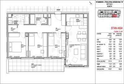 Botinec, Četverosoban stan na petom katu, 92 m² - 2