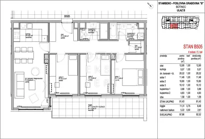 Botinec, 4-Zimmer-Wohnung im fünften Stock, 92 m² - 2