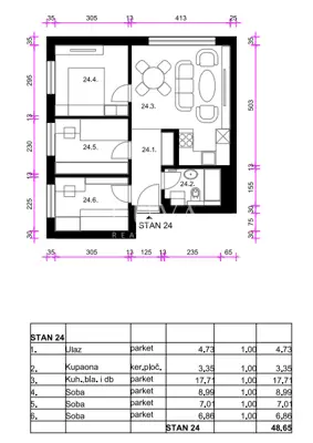 Apartment 48.6 m², Resnik - 3 rooms + living room in a new project - 7