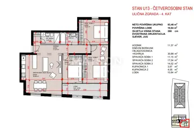 Stan 93 m², Maksimir - 3 spavaće sobe i 2 kupaonice
