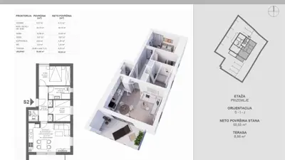 Wohnung 58,7 m², Pakoštane - 3 Zimmer, Terrasse und Parkplatz - 3