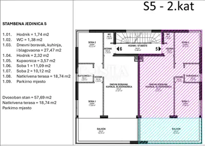 Stan 57,69 m², Povljana - pogled na more i terasa - 21