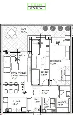 Stan 72,5 m², Čakovec Globetka, lođa 17,7 m² - 7