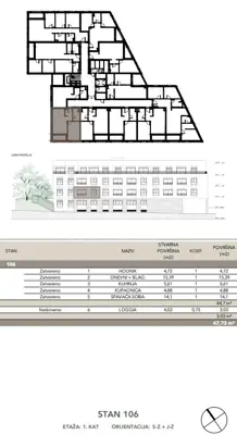 Apartment 47,73 m², Črnomerec - 2 rooms, loggia - 2