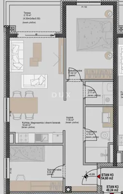 Apartment 54.6 m², Poreč - 2 rooms + living room in a new project - 3