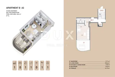 Opatija, centar, garsonijera, 48,26 m², terasa 16 m² - 5