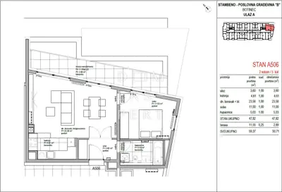 Botinec, Dvosoban stan na petom katu, 50 m² - 2
