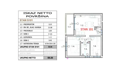 Apartment 59.2 m², Pula Centar - 2 bedrooms and terrace - 5