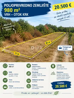 Agricultural land 980 m², Vrh - regular shape and access road