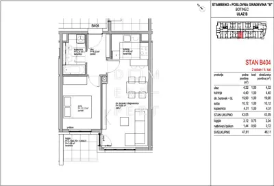 Botinec, Četverosoban stan na četvrtom katu, 92 m² - 2