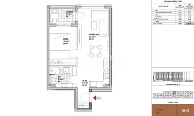 Wohnung 46,1 m², Dugave - 2 Zimmer, Loggia und Aufzug - 4