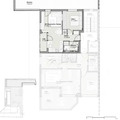 Stan 43 m², Bivio Rijeka - okućnica 118 m² i lođa - 6