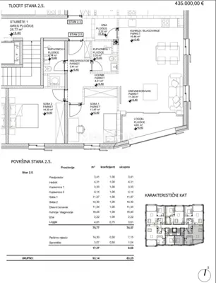 Stan 75,77 m², Cres centar - 2 spavaće sobe - 9