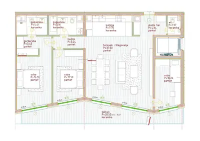 Stan 127,79 m², Poreč - 3 spavaće sobe, balkon - 17