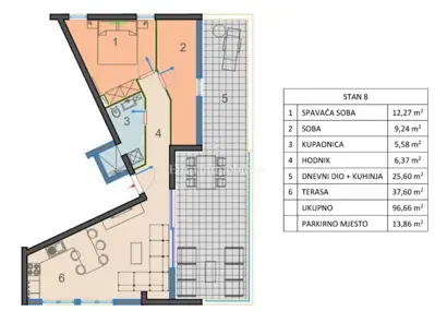 Penthouse 75,78 m², Mandre - 2 spavaće sobe i terasa - 19