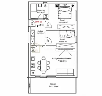 Stan 65 m², Gornja Drenova, balkon s pogledom na more - 10
