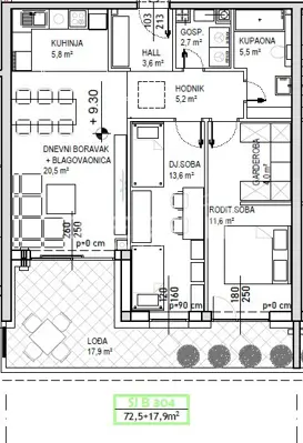 Stan 72,5 m², Čakovec Globetka, lođa 17,9 m² - 7