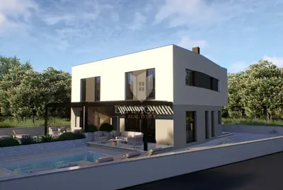 Semi-detached house in Ližnjan, pool and garden area