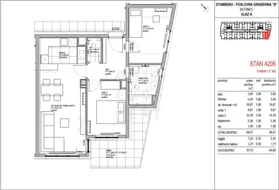 Botinec, Trosoban stan na drugom katu, 64 m² - 2