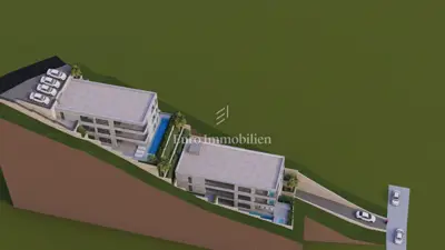 Brela, Baugrundstück mit Meerblick und Projekt - 15