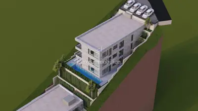 Brela, Baugrundstück mit Meerblick und Projekt - 7