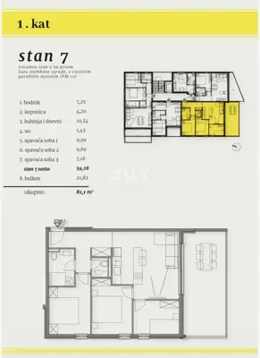Apartment 75.7 m², Okrug Gornji - 3 bedrooms, terrace - 10