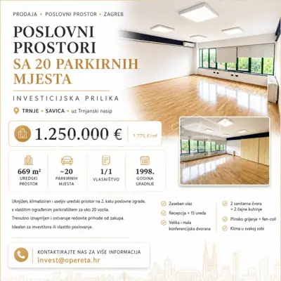 Trnje, savica, moderni poslovni prostori sa vlastitim parkiralištem, investicijs