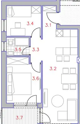 Wohnung 55,2 m², Banjole - 2 Schlafzimmer, Terrasse - 3