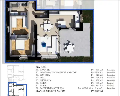 Apartment 85,50 m², center Labin - 2 rooms, ground floor - 3