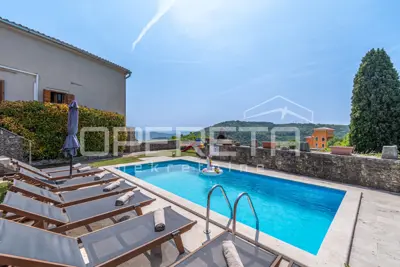 Stone house, Oprtalj - pool and view of the Mirna
