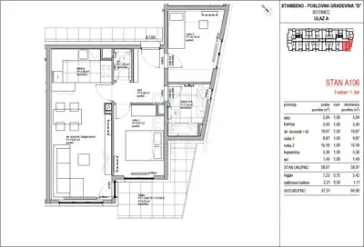 Botinec, Trosoban stan na prvom katu, 64 m² - 2