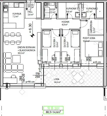 Stan 88,5 m², Čakovec Globetka, lođa 14,6 m² - 7