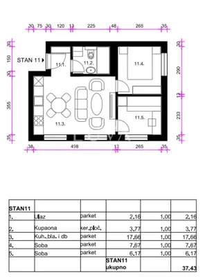 Apartment 37.43 m², Resnik - 2 rooms + living room in a new project - 7