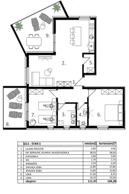 Penthouse 104,2 m², Vodice - 2 lođe i spremište - 10
