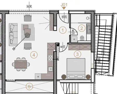 Apartment J01, Poreč, ground floor of the southern building, 1 bedroom - 3
