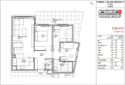 Botinec, Troiposoban stan na prvom katu, 76 m² - 2