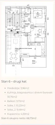 Stan 68,73 m², Viškovo - 2 spavaće sobe i terasa - 3