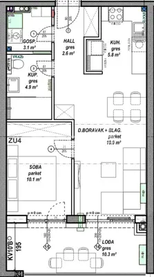 Apartment 46 m², Čakovec - Globetka, loggia 10 m² - 6