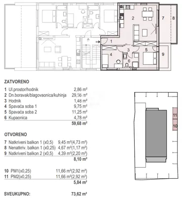 Apartment 73.6 m², Mandre - 2 bedrooms, terrace with sea view - 13