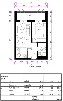 Apartment 41 m², Resnik - 1 room + living room, new project - 7