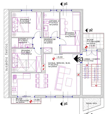 Stan 90 m², Valdebek, Pula - 3 spavaće sobe i 2 kupaonice