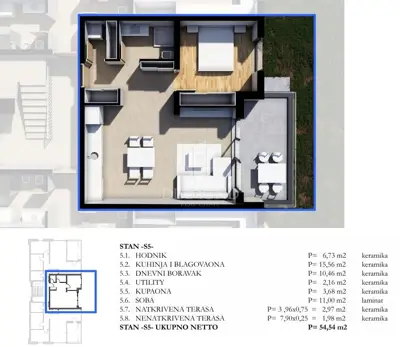 Apartment 54 m², Labin - near the center, 1st floor - 3