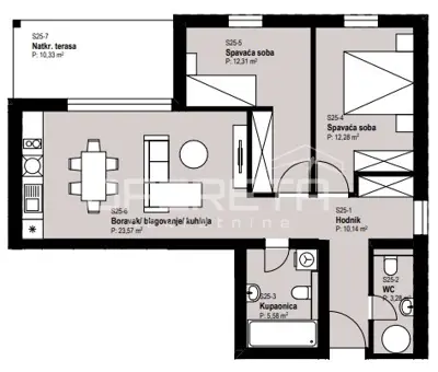 Stan 72,76 m², Žitnjak - 3 sobe, natkrivena terasa - 13