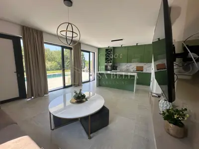 Labin, okolica, novogradnja sa bazenom i velikom okućnicom