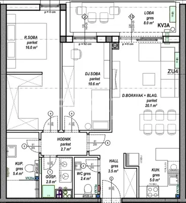 Apartment 69 m², Čakovec Globetka, loggia 8 m² - 6