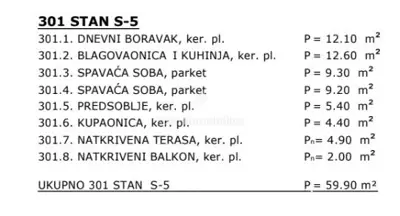 Stan 59,90 m², Mandre - 2 spavaće sobe i terasa - 15