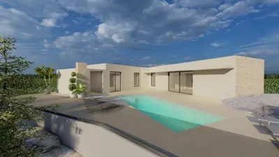 ISTRA, LABIN - Modern gestaltetes ebenerdiges Haus mit Pool am Rand der Siedlung