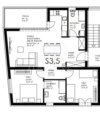 Privlaka, Sabunike, novogradnja, trosobni stan 77,99 m²+parking - 10