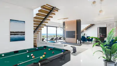 Vila 327 m², Kaštelir - pogled na more i bazen - 16